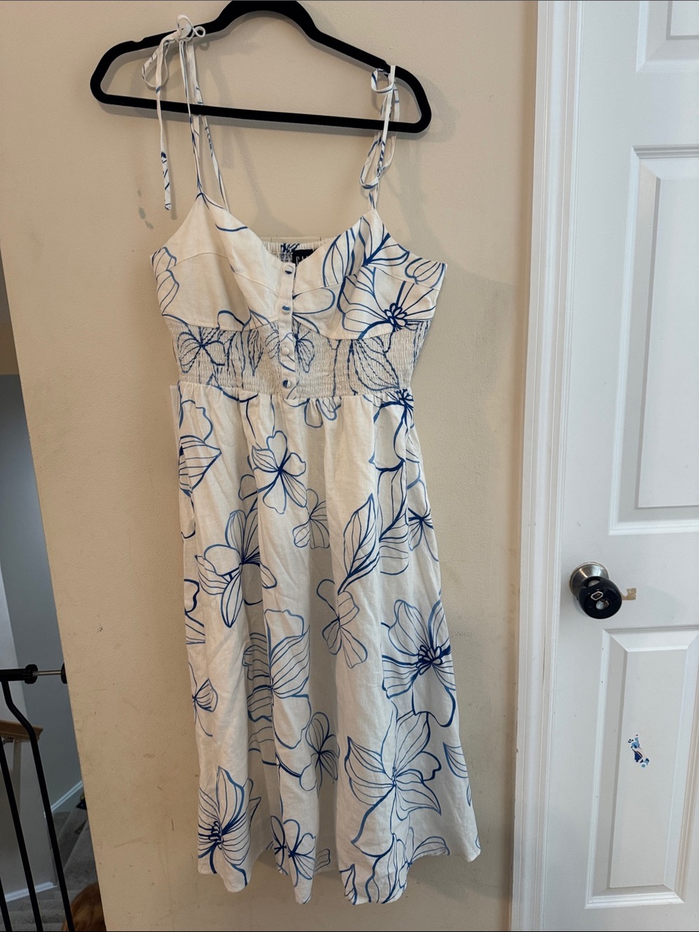 GAP White Midi Sundress with Blue Floral Print with pockets
